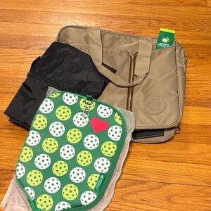 Green Polka Dot Pouch and Tan Bag Set